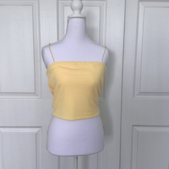 Love Tree Tops - Love Tree Cami Top Women Large Yellow Spaghetti Strap Square Neck NWT